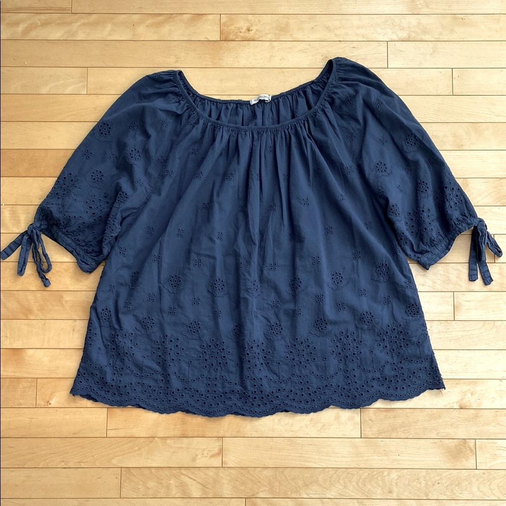 Women's Navy Blue Eyelet Top